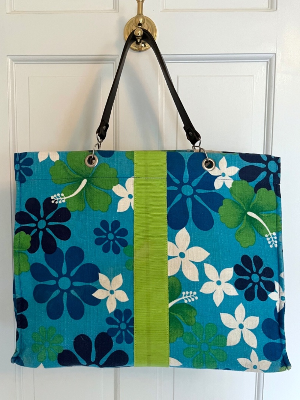 Vintage Boho Jerome Gruet Paris Tropical Floral Canvas Tote Made in France